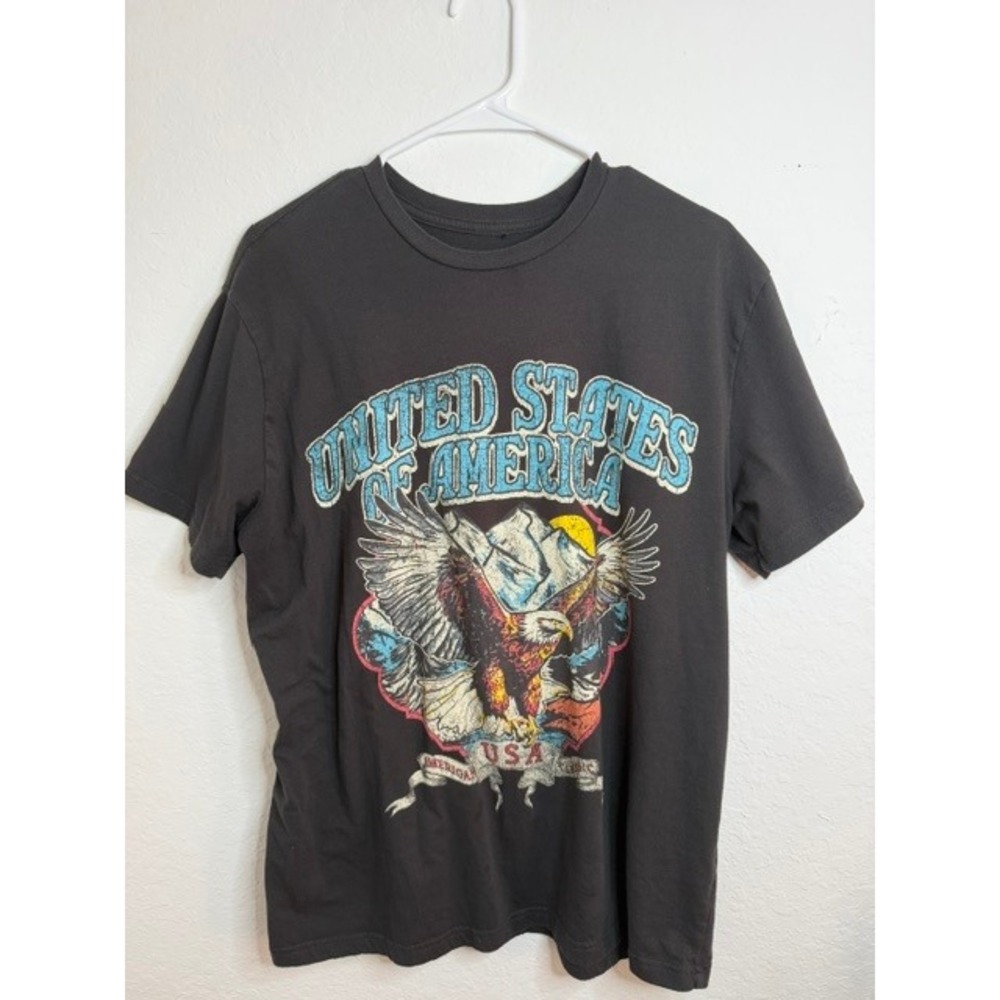 Zoe + Liv Mens XL Graphic T-Shirt Charcoal Gray Eagle United States of America